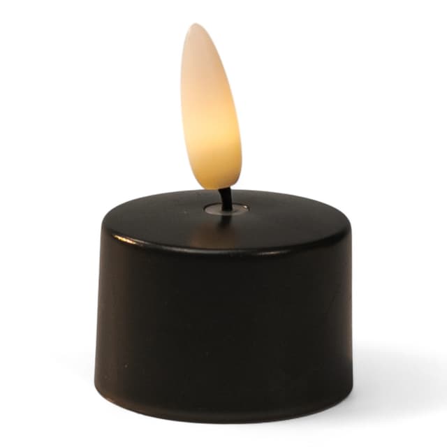 LED tealighty Off-Black No.57 – czarne z realistycznym efektem płomienia – ciepłe białe światło – do 400 godzin świecenia