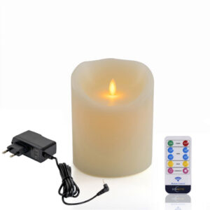 Świeca LED z wosku DORSETTO Ø12,5 × H25 cm z pilotem i zasilaczem, realistyczne migoczące światło, białe tło