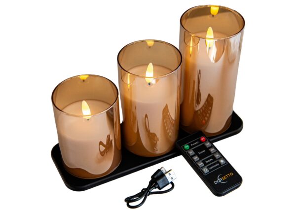 Zestaw ładowalnych świec LED DORSETTO (3 sztuki, 105 godzin świecenia) z pilotem – stylowe, ciepłe światło i nowoczesna technologia.