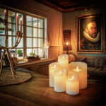 Led kaarsen van dorsetto met kandelaar in een gezellige woonkamer