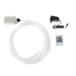 Zestaw LED nieba gwiazd RGB wysokiej jakości (180 gwiazd) z pilotem – biała wiązka światłowodów, srebrna jednostka sterująca i zasilacz na jasnym tle