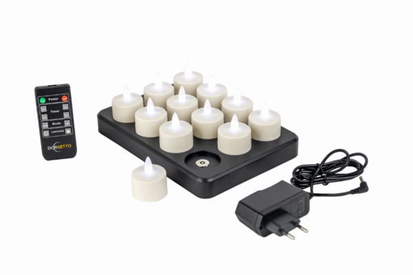 LED-Waxine/theelichtjes oplaadbaar waterdicht DORSETTO (12 stuks) met afstandsbediening