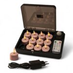 Różowe ładowalne podgrzewacze LED DORSETTO z realistycznym płomieniem 3D i czasem świecenia do 400 godzin na sztukę. Zestaw 12 sztuk z magnetyczną skrzynką ładującą oraz pilotem – bezpieczne, nastrojowe światło bez ognia.